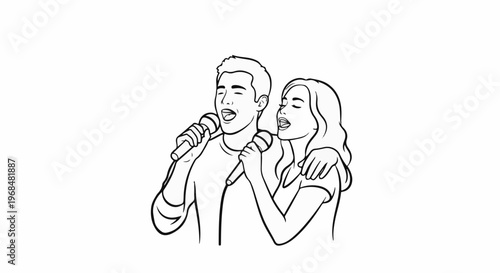 A man and woman singing passionately into microphones together