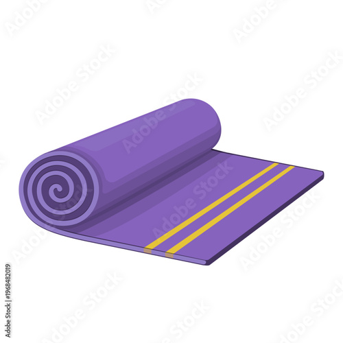 Purple Rolled Yoga Mat Cartoon Vector Illustration