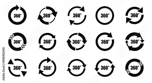 Multiple circular arrows indicating 360 degree views black silhouette