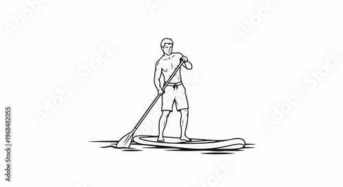 A man on a paddleboard, paddling in water