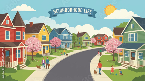 Suburban Neighborhood Street Scene Houses.