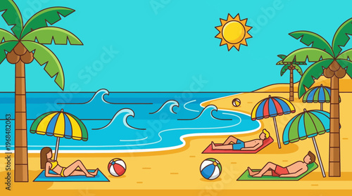 People Relaxing on Beach.