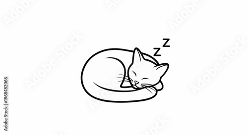 A simple line drawing of a cat curled up asleep with Z's