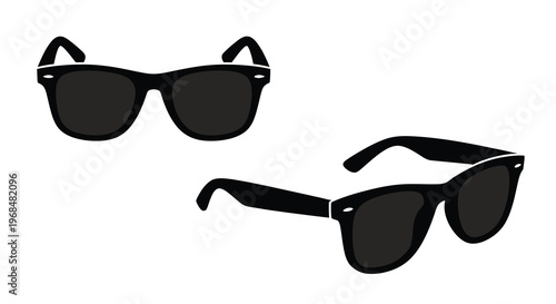 Two pairs of classic sunglasses shown in a dark bold silhouette