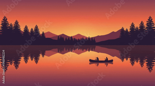 Peaceful lake at sunset.