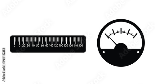 Analog meter and linear scale illustration in stark black silhouette