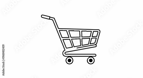 A simple line drawing of a shopping cart on a white background