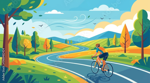 Man Riding Bicycle on Road.