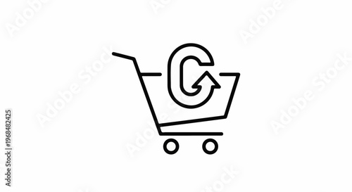 A simple line drawing of a shopping cart with a circular arrow inside