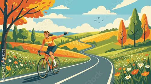 Man Riding Bicycle on Road.