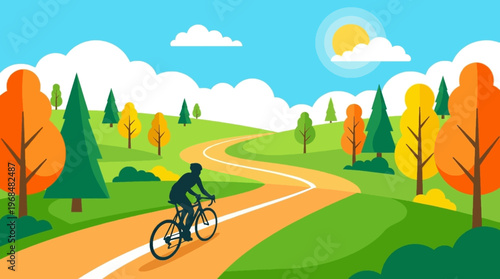 Man Riding Bicycle on Road.