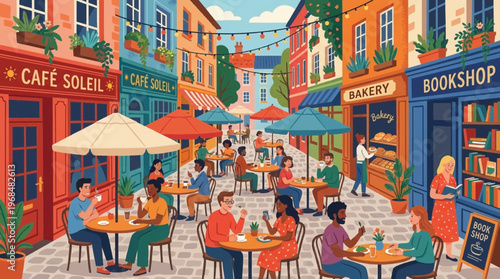 People Dining on Outdoor Cafe.