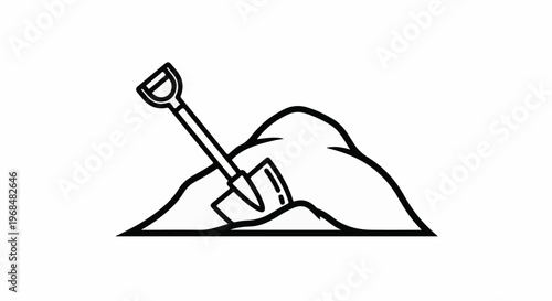 A shovel is stuck in a pile of dirt, isolated on a white background