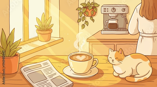 Cat Sitting on Table Indoor.