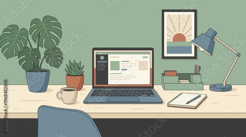 Laptop on a desk workspace.