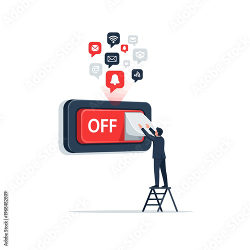 Businessman turning off digital notifications and social media alerts
