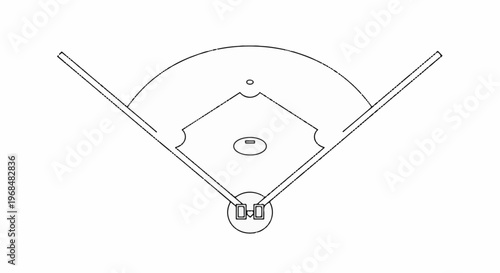A minimalist black and white line drawing of a baseball field layout