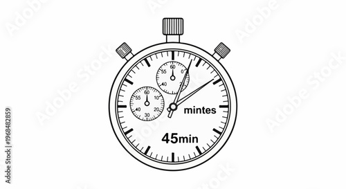 A black and white line drawing of a stopwatch showing 45 minutes