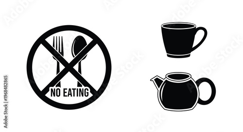 Prohibition of food and drink with accompanying tableware silhouette