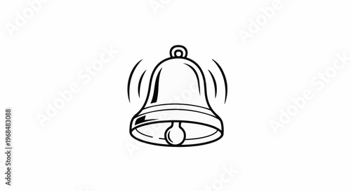A black and white outline drawing of a ringing bell with sound waves