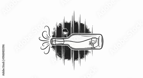 A stylized bottle pours liquid into glasses with a dark, textured background