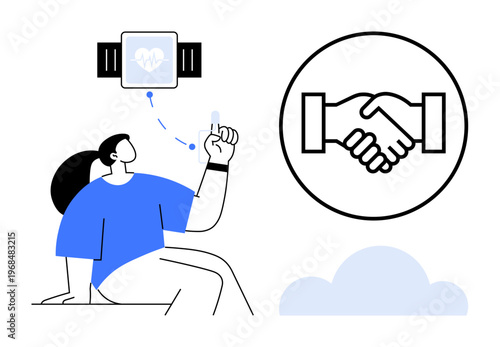 Smart technology health monitoring devices and teamwork. Smart solutions promoting fitness tracking, collaboration, and innovation. Smart frameworks for work, healthcare, and technology. Perfect