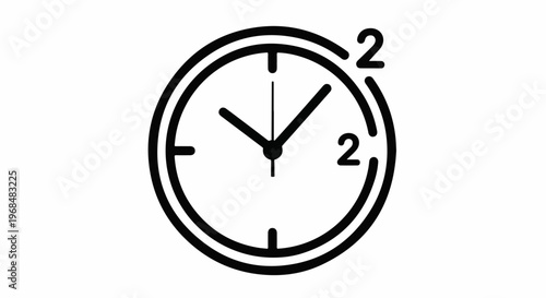 A simple black and white icon of a clock face with two hands and numbers
