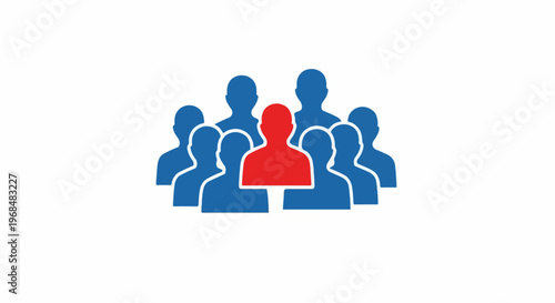 A group of blue silhouettes with a single red silhouette in the center