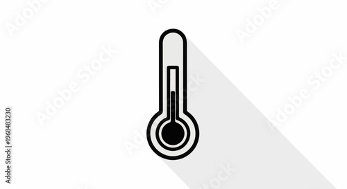 A simple black and white icon of a thermometer with a long shadow