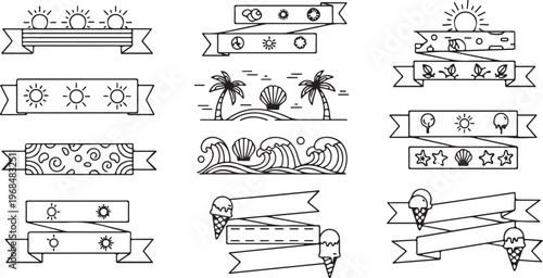 Line drawing illustrations of various everyday objects and scenes Vector