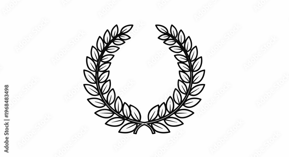 Obraz premium A simple, outlined laurel wreath of leaves on a white background
