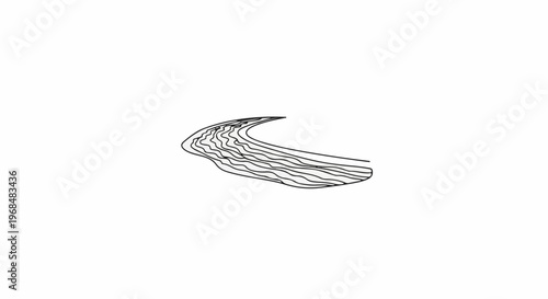 A simple black and white illustration of a winding river with textured water lines