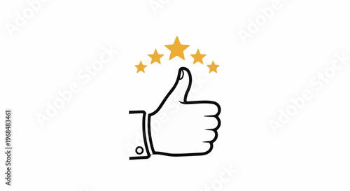 A hand in a suit sleeve gives a thumbs up with five golden stars above