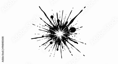 A black ink splatter bursts outward from a bright white center