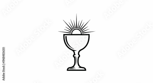 A black outline drawing of a chalice with a sunburst above it