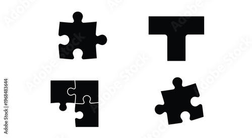 Black puzzle pieces arranged on a white background a distinct silhouette