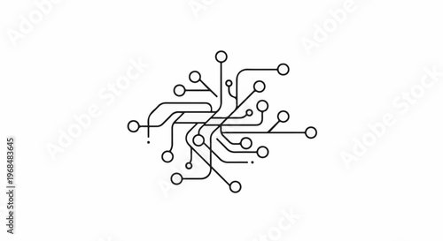Abstract black network of lines and circles on a white background