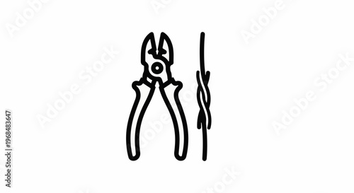A black outline drawing of a pair of pliers and a twisted wire
