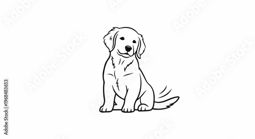 A black outline drawing of a cute golden retriever puppy sitting
