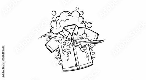 A stylized drawing of a shirt being washed with bubbles and foam