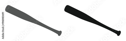 Baseball Bat Vector Set, two isolated sports equipment bats, gray and black wooden or metal baseball bats, athletic game accessories for team sports and recreation