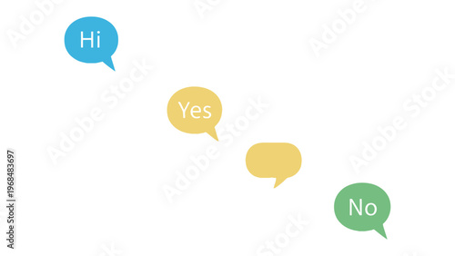 Dialogue Balloons in Sequence: A visual dialogue unfolds with a series of speech bubbles displaying 'Hi,' 'Yes,' and 'No,' arranged in a clean, uncluttered design.