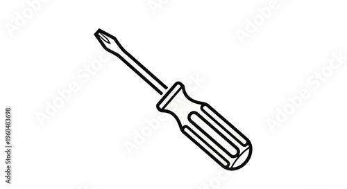 A black outline illustration of a Phillips head screwdriver on a white background