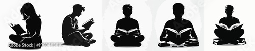 Vector silhouette of person reading book