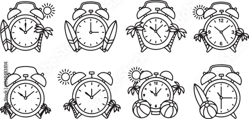 Abstract clock illustrations with various hands and dial designs Vector