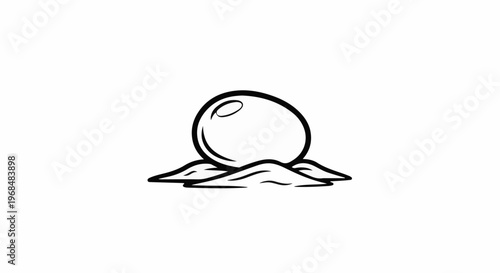 A simple black and white outline drawing of an egg on a wavy surface