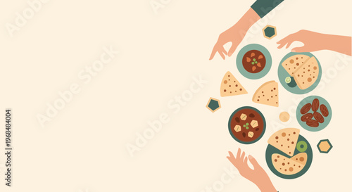 Shared Meal Illustration Flatbread Curry Dates