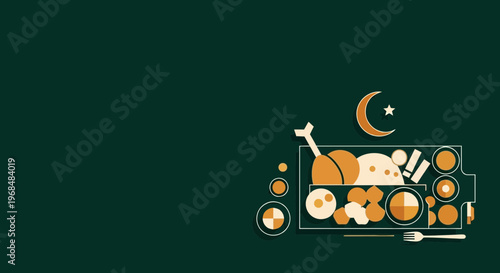 Minimalist Ramadan Meal Illustration Moon Star