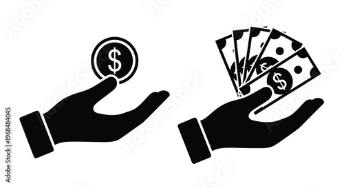 Hands exchanging money and coins a financial transaction silhouette