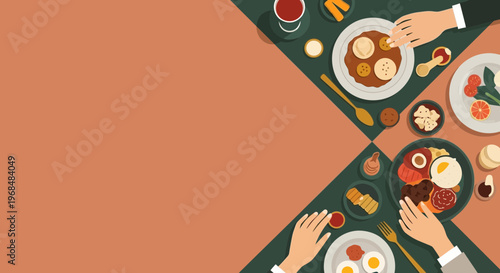 Shared Dining Illustration Two People Full Meal